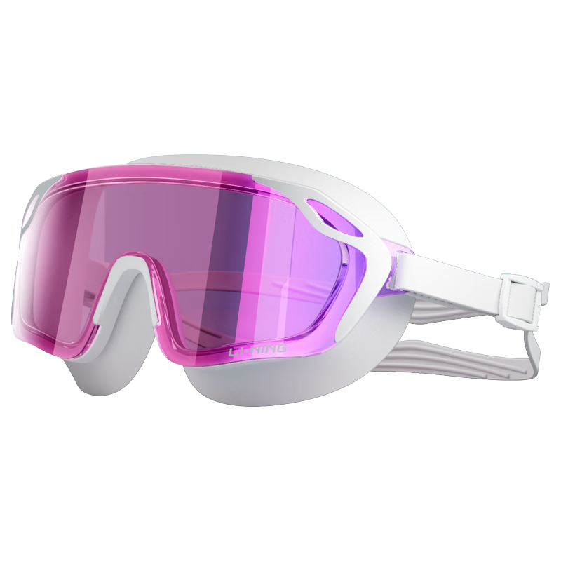 Li-Ning Swimming Goggles, High-Definition Anti-Fog Waterproof Large Frame Coated Swimming Goggles, Unisex Fashion Diving Mask for Adults, Model 2068 White