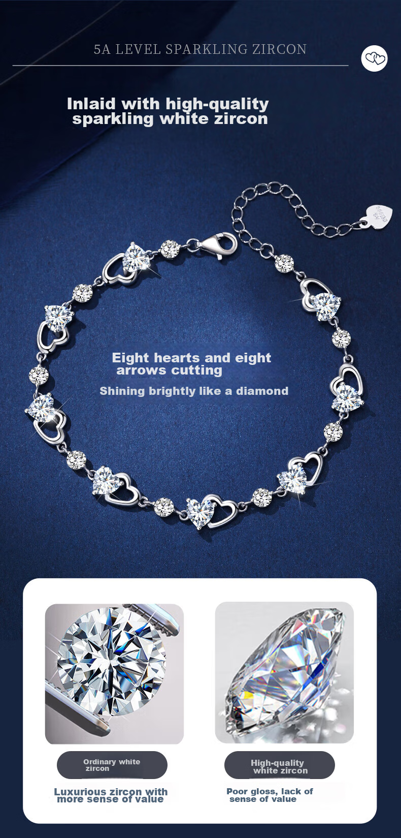 GLTEN Swarovski Zirconia Ocean Heart Silver Bracelet for Women, New Jewelry Design, Birthday Gift, Anniversary Present for Girlfriend Or Wife 6