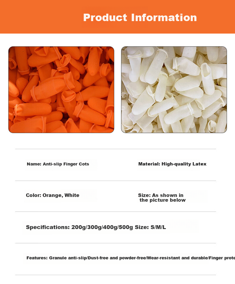 Caiyile Latex Non-Slip Finger Covers, Orange, Size L/big (100 Pieces), 08297 2