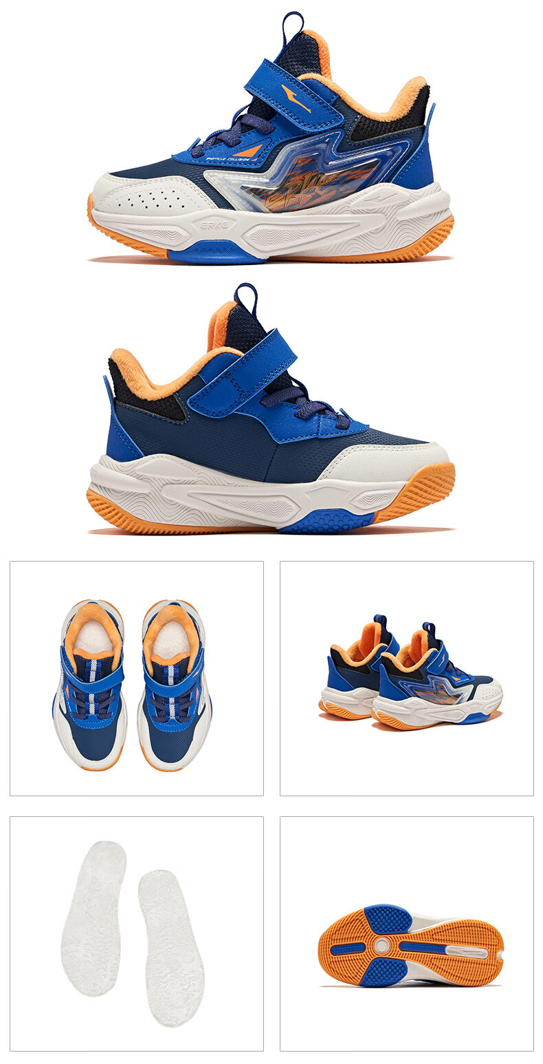 ERKE Kids Boys and Girls Toddler Cotton-Lined Basketball Shoes Children's Warm Cotton Shoes Dark Navy/Speed Blue Size 28 9