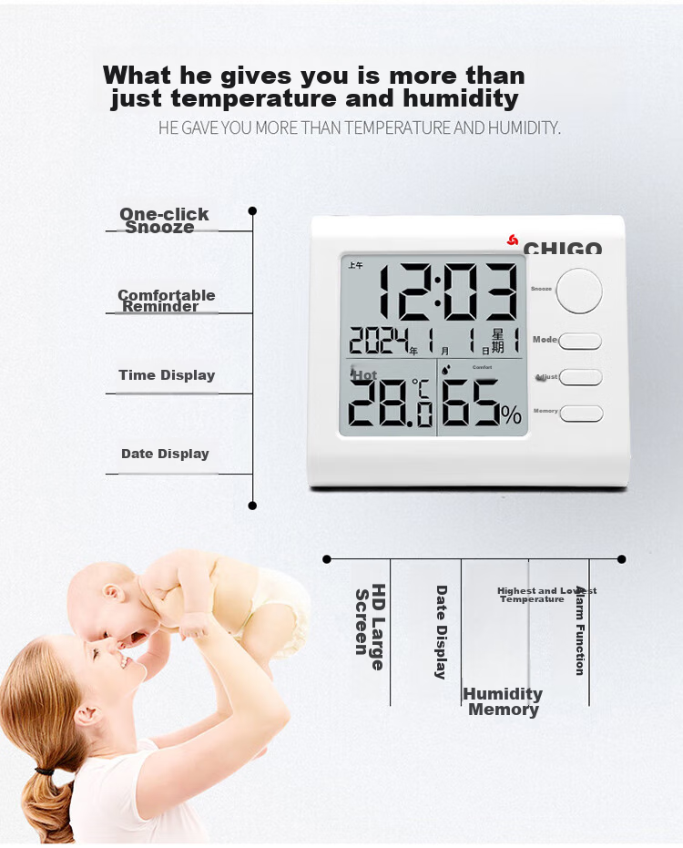 CHIGO Electronic Thermometer And Hygrometer, Indoor Home Use High-Precision Wall-Mounted Memory Function Thermometer And Hygrometer 4