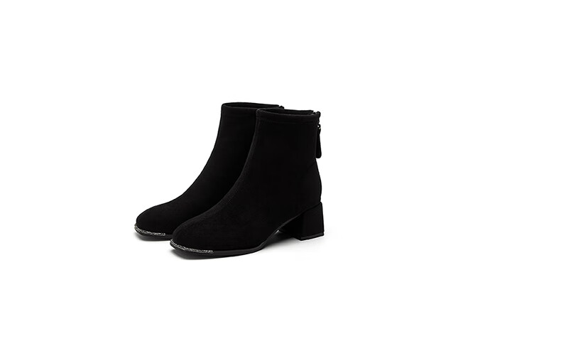 DAPHNE Suede Ankle Boots Women Chunky Mid Heels Slim Winter Fleece French Style Versatile Khaki Fleece Lined Boots Size 37 15