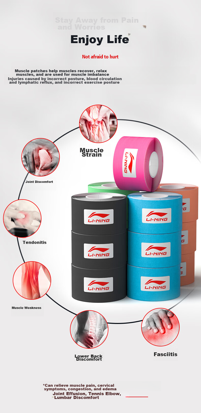 Li-Ning Muscle Tape, Sports Kinesiology Tape, Athletic Ankle Wrap, Rehabilitation Elastic Bandage, Knee Support 4