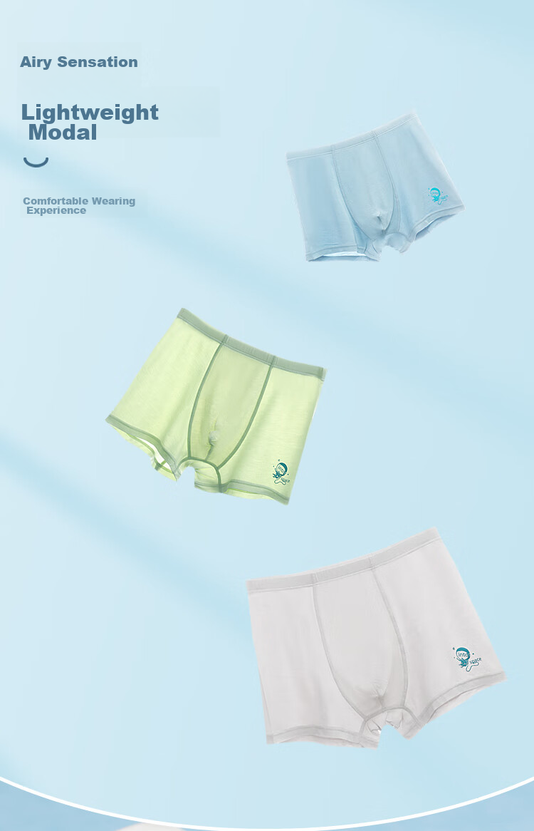 Hodohome Children's Underwear, Boys' Modal Blend Boxer Briefs, 3A Grade Mugwort Antibacterial Crotch, Square-Leg Underwear, 101 130 3