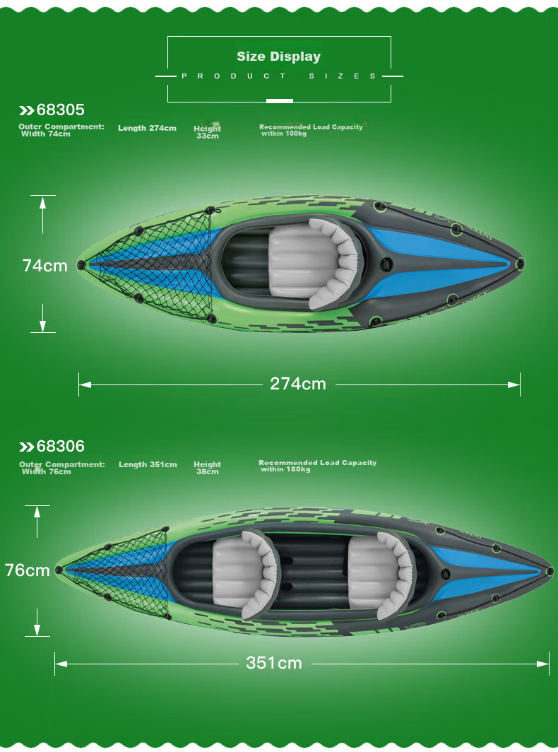 INTEX Challenger Two-Person Inflatable Boat, Thickened Rafting Kayak, Single Or Double Fishing Boat, Wear-Resistant Assault Boat 68306 22