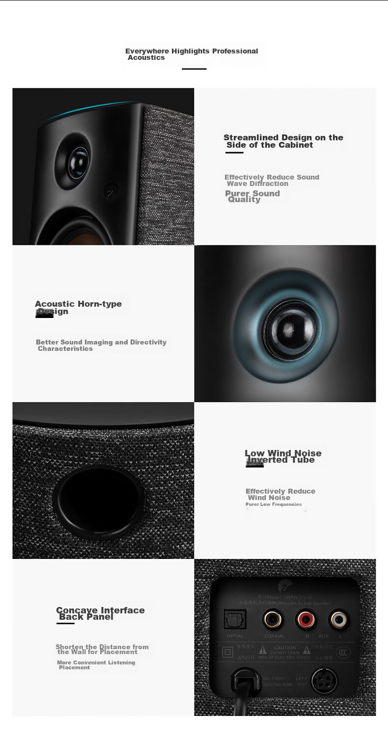 HiVi OS-10 Active Speakers, Bluetooth Stereo Computer And TV Speaker with Bookshelf Design, Supports Bluetooth, Coaxial, Optical, And Wired Inputs 3