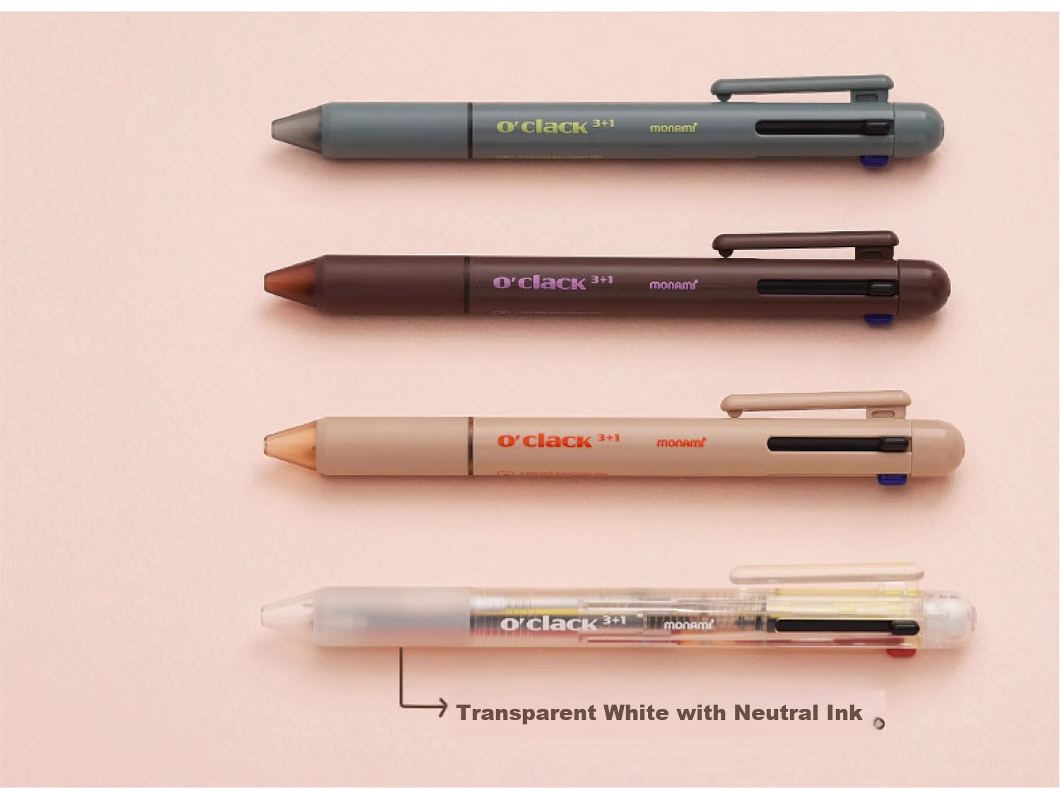 Monami Four-In Multifunctional Pen Set: Three-Color Ballpoint Pens + Mechanical Pencil 0.5mm Multi-Color Retractable Gel Pens for Note-Taking, White Barrel 01070-247 8