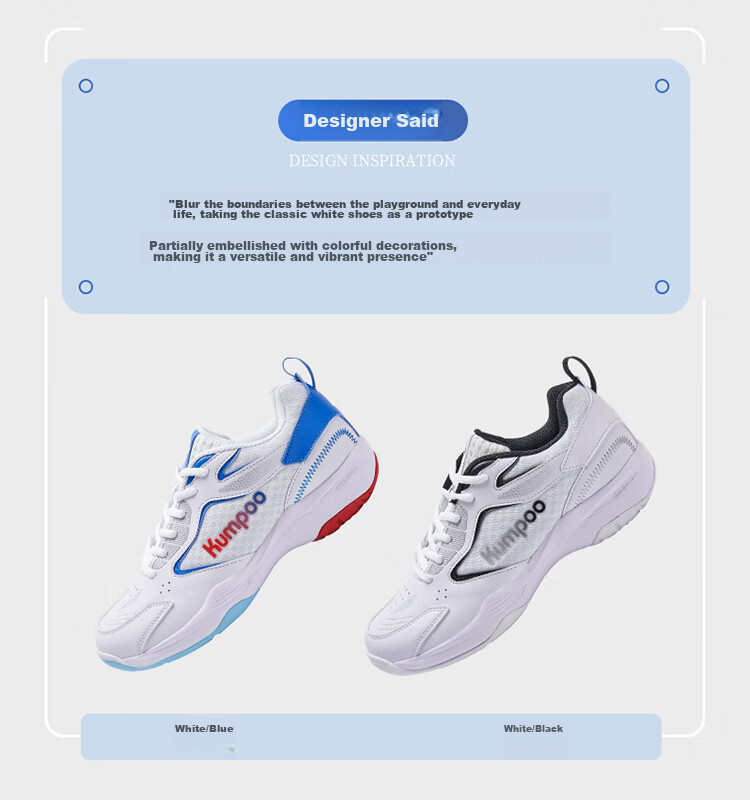KUMPOO Badminton Shoes for Men And Women, Breathable, Lightweight, Shock-Absorbing, Anti-KH G15 White Blue Size 35 2