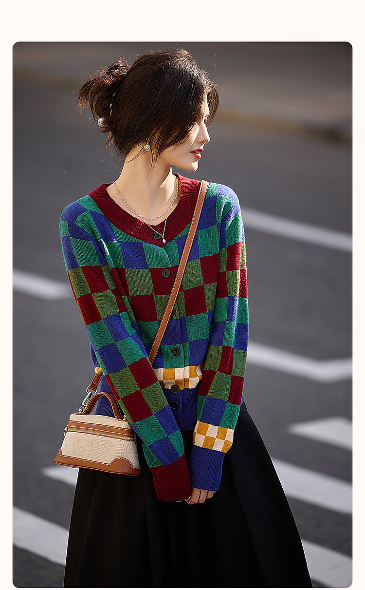 Dme [Duobang Geshen Zhima Dian Tihua] Spring And Autumn Round Neck Long Sleeve Cardigan, Retro Knit Sweater Women's Top 2