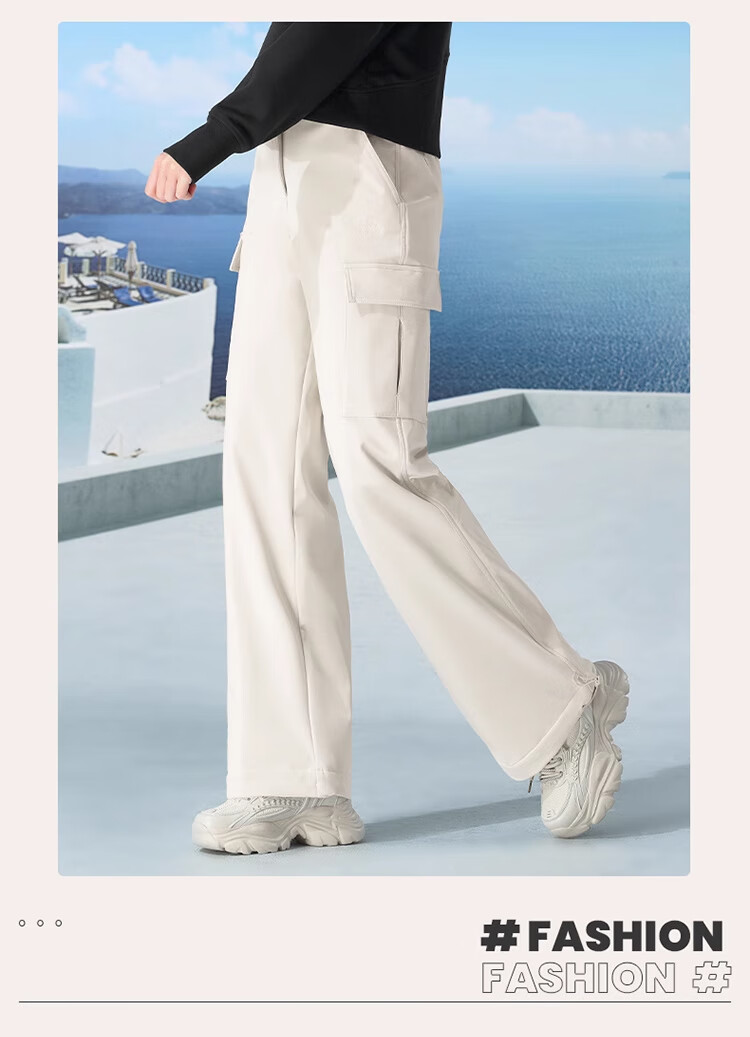 CAMEL Women's Cargo Pants, Unisex Style, Autumn Waterproof Casual Pants, Slimming Straight-Leg Sweatpants, Fleece-Lined Fashionable Woven Pants, Size L 21