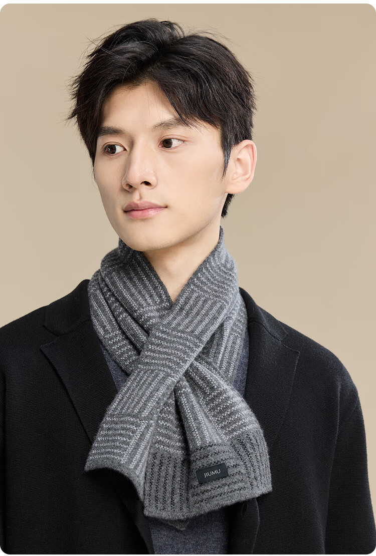 JIUMU Cashmere Scarf for Men, Autumn And Winter Wool Warm Neck Warmer, Gift for Men on National Day And Birthday, Gift Box Packaging 9