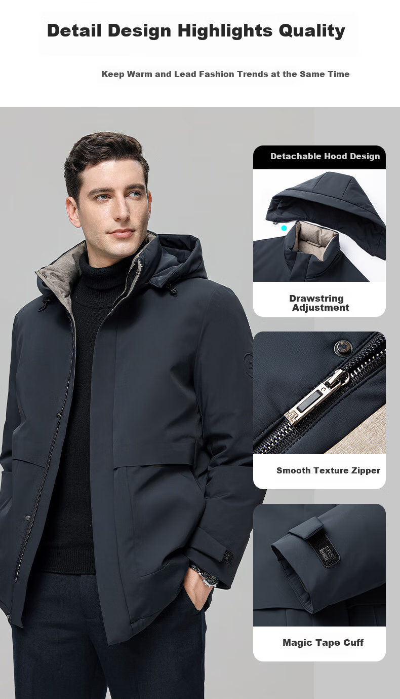 YAYA Men's Goose down Jacket, Thickened Mid-Length Style, Winter Warmth, for Young And Middle-Aged, Detachable Hooded down Coat, 25779AB 1