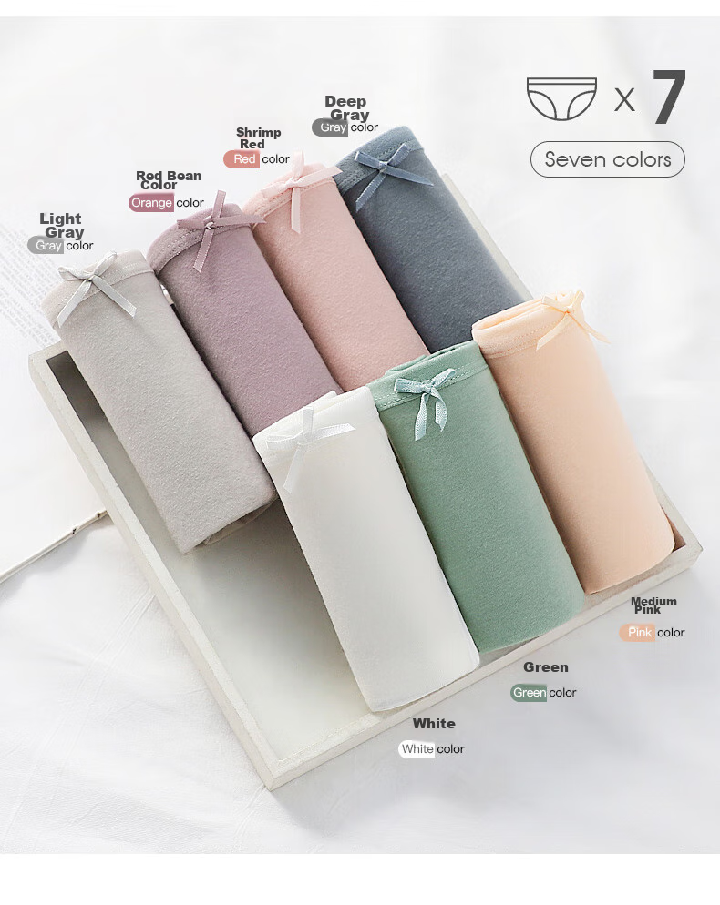 LangSha Women's Underwear, 7 Pieces, Pure Cotton, Large Size, 10A Antibacterial Crotch, Women's Panties, Simple Mid-Rise, Comfortable Triangle Briefs for Wome 18