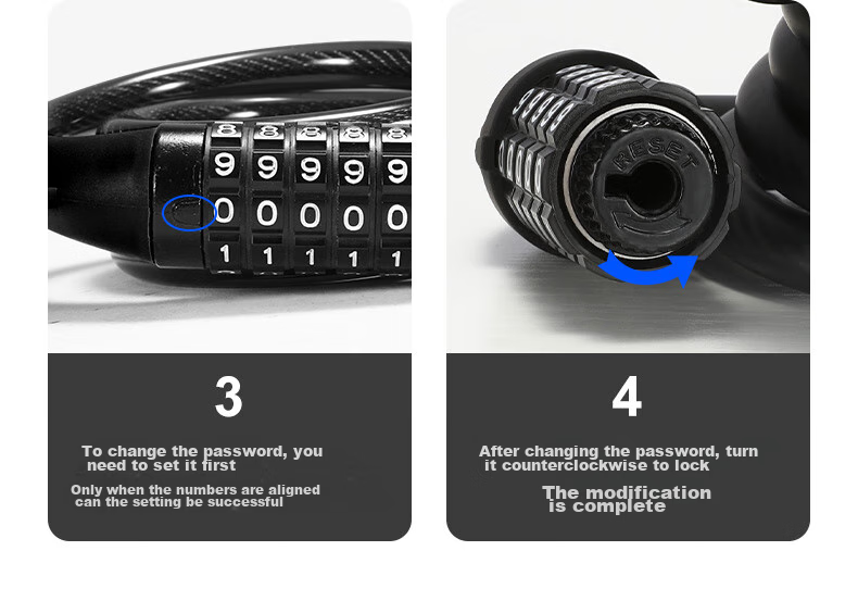 Bicycle Lock, Anti-Theft Password Lock, Steel Wire Lock, Helmet Lock, Cycling Accessories, Portable 4-Digit Combination Lock, Ring Combination Lock - 1.2 Meters 13
