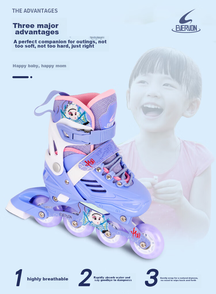 EVERVON Roller Skates for Children, Inline Skates with Full Lighting, Model 388, Includes Free Helmet And Protective Gear, Purple, Size M (Suitable for Ages 6-12) 2