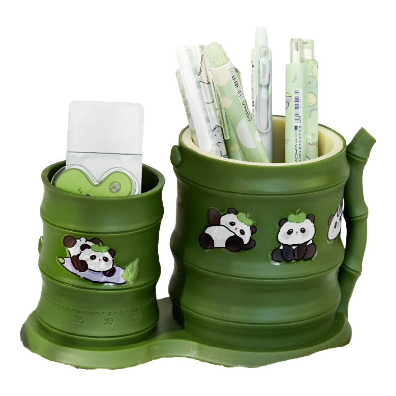 Shaonianban Pen Holder Desktop Ornament, 360-Degree Rotating Pen Holder, Back-To Essential, Children's Student Boy Gift, Office Desk Storage Creative Cute Panda Bamboo Decoration, Timer Style