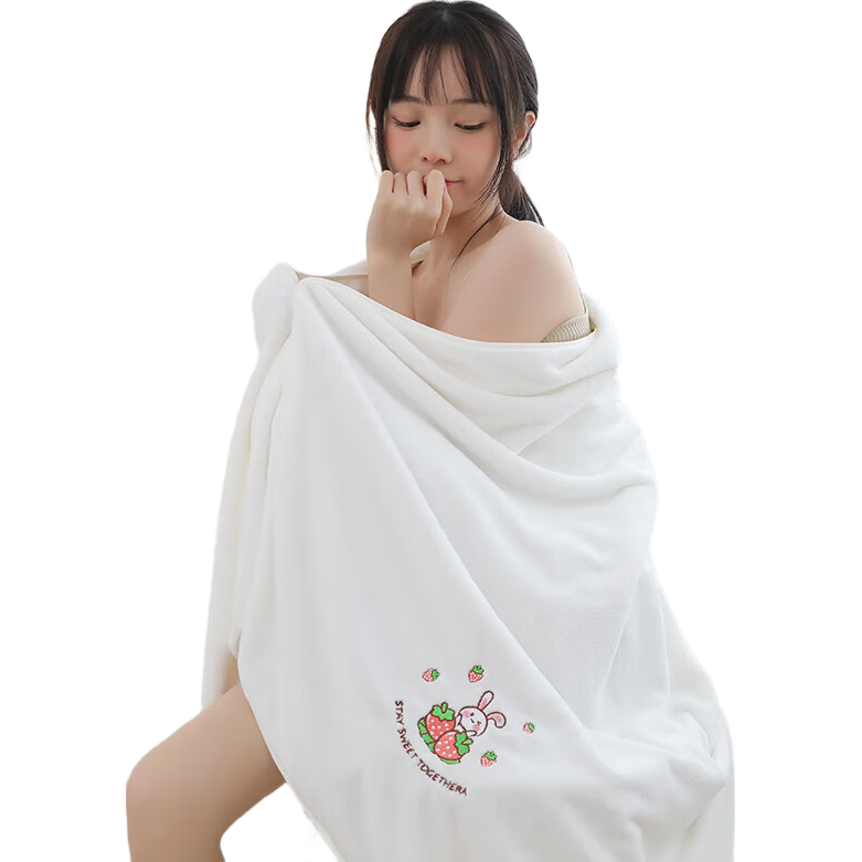 Grace Bath Towel for Women, Summer Absorbent Quick-Drying Home Use Enlarged Absorbent Men's Bath Towel for Adults Strawberry Rabbit Design 70*140cm