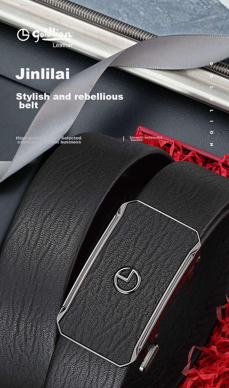 Goldlion Men's Belt, Top-Grain Leather, Automatic Buckle, Fashionable Business Trouser Belt, Gift Box, Birthday Present 1