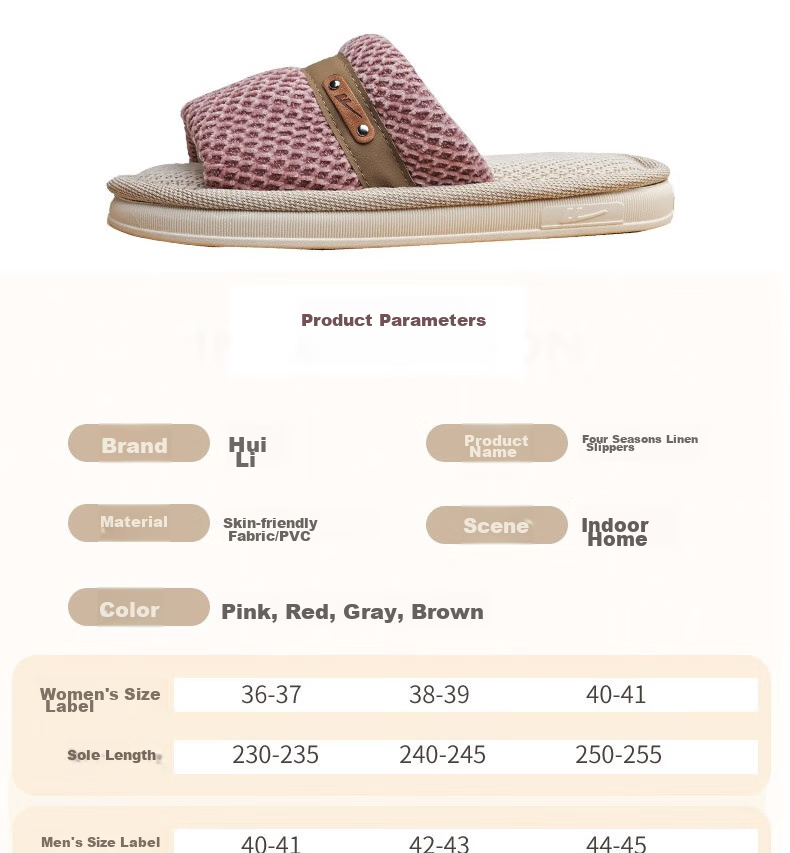 Huili Linen Slippers for Men And Women, Sweat-Absorbing And Breathable Home Shoes, Indoor All-Season Floor Slippers HL0215 Pink Size 40-41 2