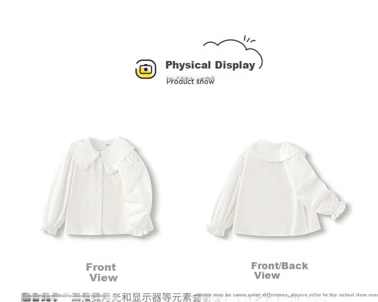 BALABALA Girls' Long-Sleeve Shirt, Pure Cotton White Blouse, Spring Top, Simple Versatile Comfortable Skin-Friendly 6
