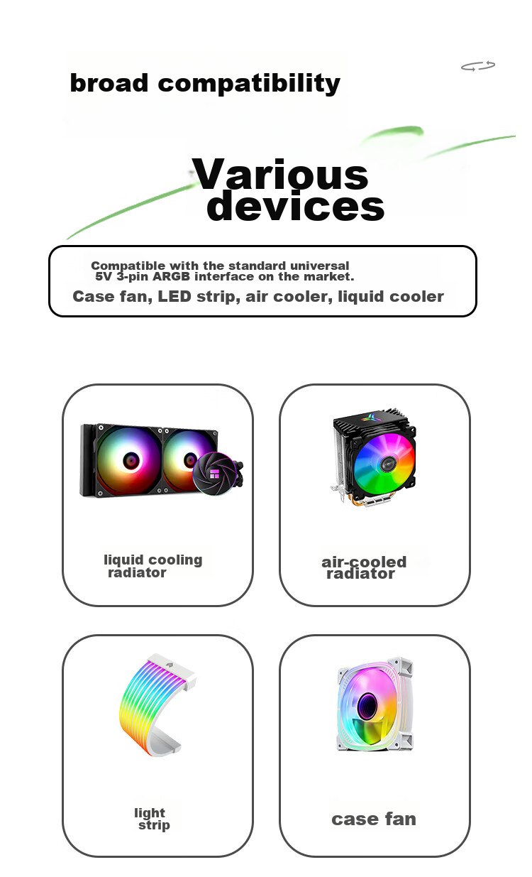 KELEPU Case Fan 5V 3-Pin ARGB Controller, Lighting Hub for Desktop Computer, SATA Power Adapter Cable, 5V 3-Pin ARGB Controller 2