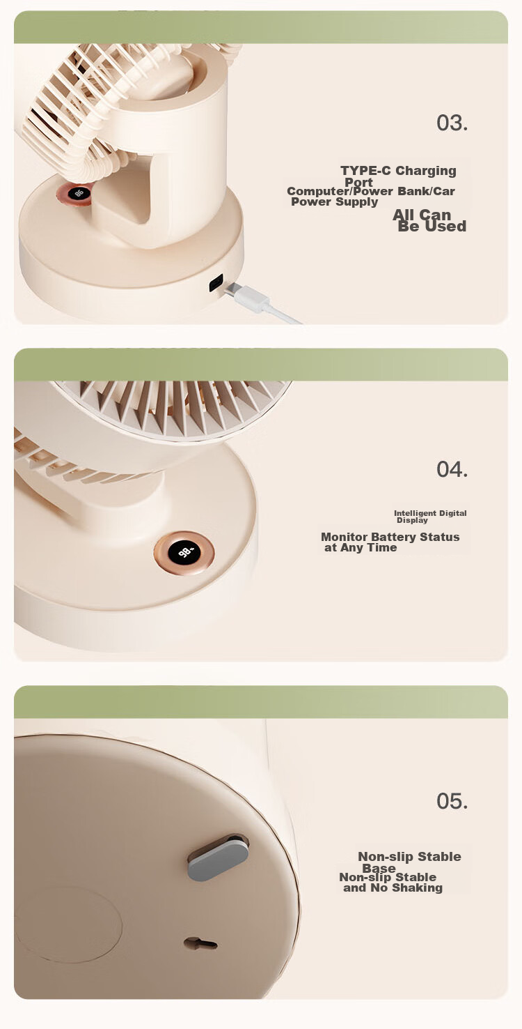 KONKA Small Fan, Oscillating Desk Fan for Home Use, Compact Office And Student Ventilation Fan, Mosquito Repellent Mini Outdoor Rechargeable Camping Portable USB Fan, 8000mAh 18