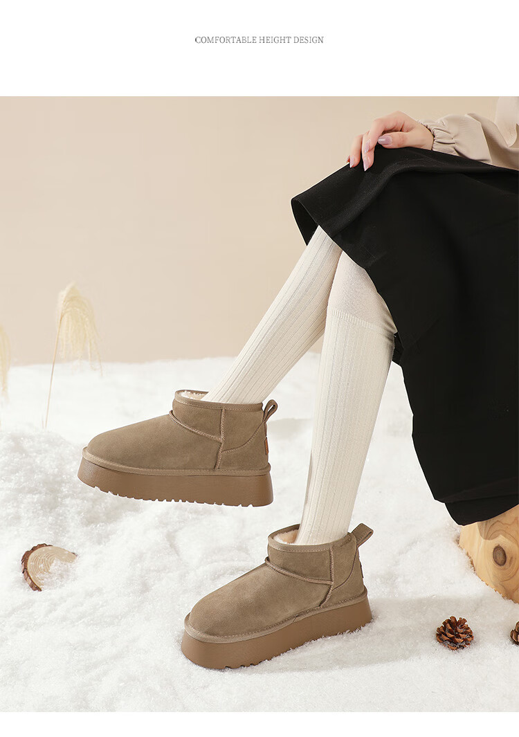 ZHR Snow Boots for Women, New Winter Style with Fleece Lining, Warm Cotton Shoes, Non-Slip Waterproof Thick-Soled Ankle Boots GZ08 Camel Color Size 39 21