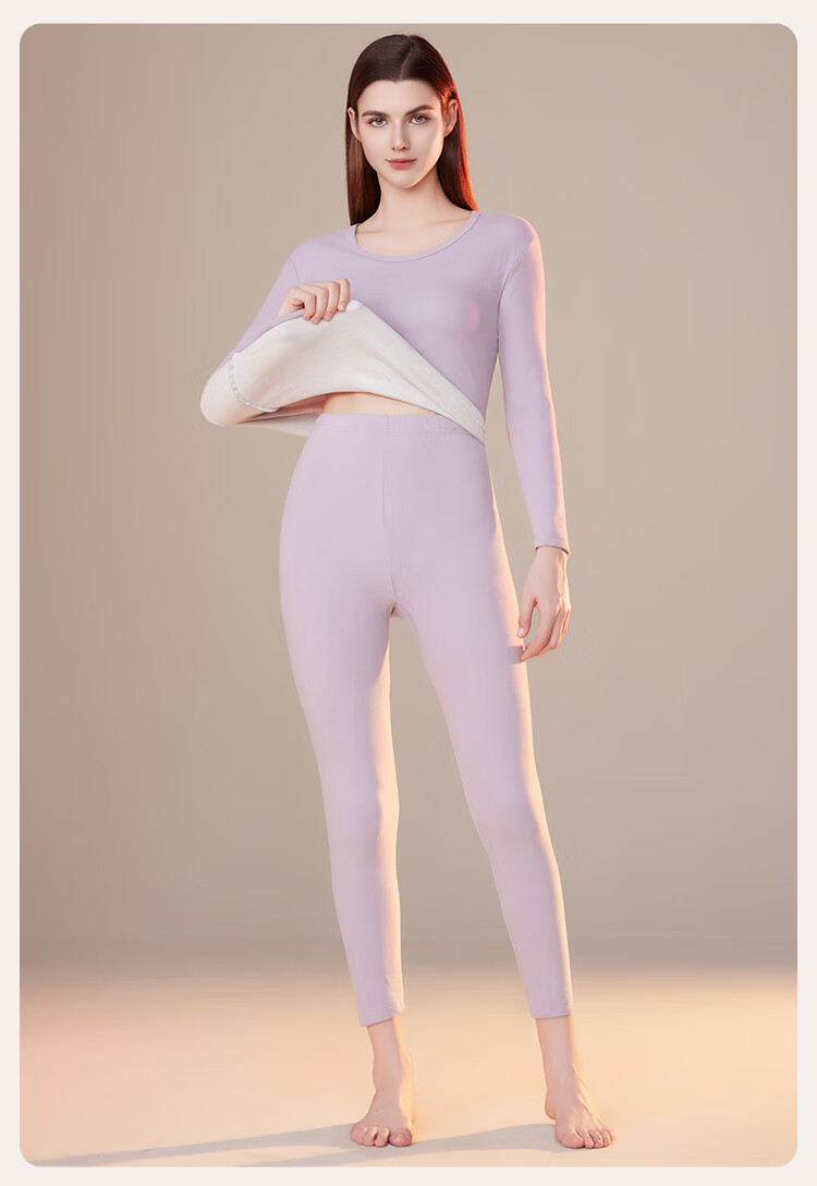 Ordifen [Cashmere And Silk Thickened Set] Winter Women's Thermal Underwear Base Layer Autumn Top And Pants Set, Purple, M 14