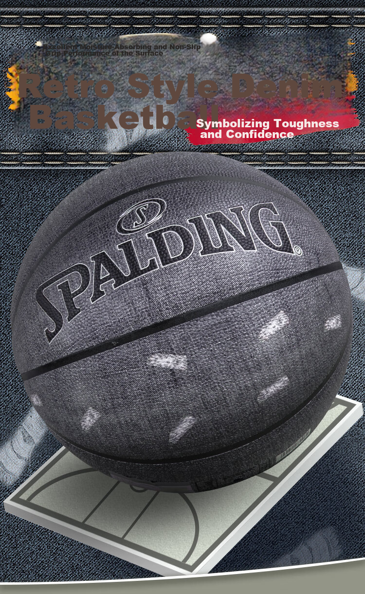 SPALDING Black Denim Moisture-Wicking Size 7 PU Basketball 77-734Y 1