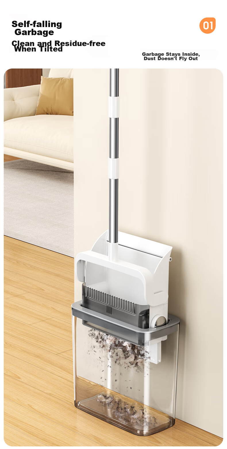 Jieshibao Broom And Dustpan Set for Home Use, 2024 New Model Sweeping Broom Set with Automatic Combination Garbage Bin, Three-Piece Set 3