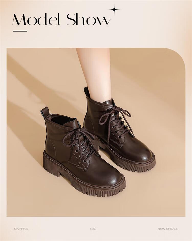 Daphne Brown Martin Boots Women 2023 Autumn Winter Short Boots British Style Ankle Boots Black Size 36 2