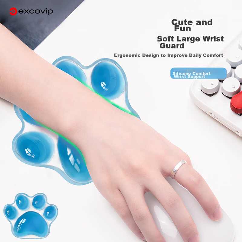 EXCO Cat Paw Wrist Rest Mouse Pad, Silicone Wrist Cushion, Crystal Jelly Small Wrist Support, Cute Cartoon Palm Rest, Soft Office Mouse Hand Rest for Men And Women, Sky Blue 81650 8