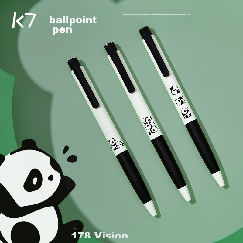 Набор из 3 гелевых ручек KACO Panda Party K7, черные, 0.5 мм, для экзаменов и записей