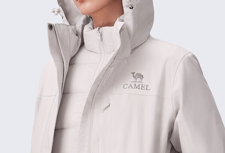 CAMEL Goose down Three-In Waterproof Thickened Mountaineering Jacket A70723 Oak Gray, Women's Size L 11