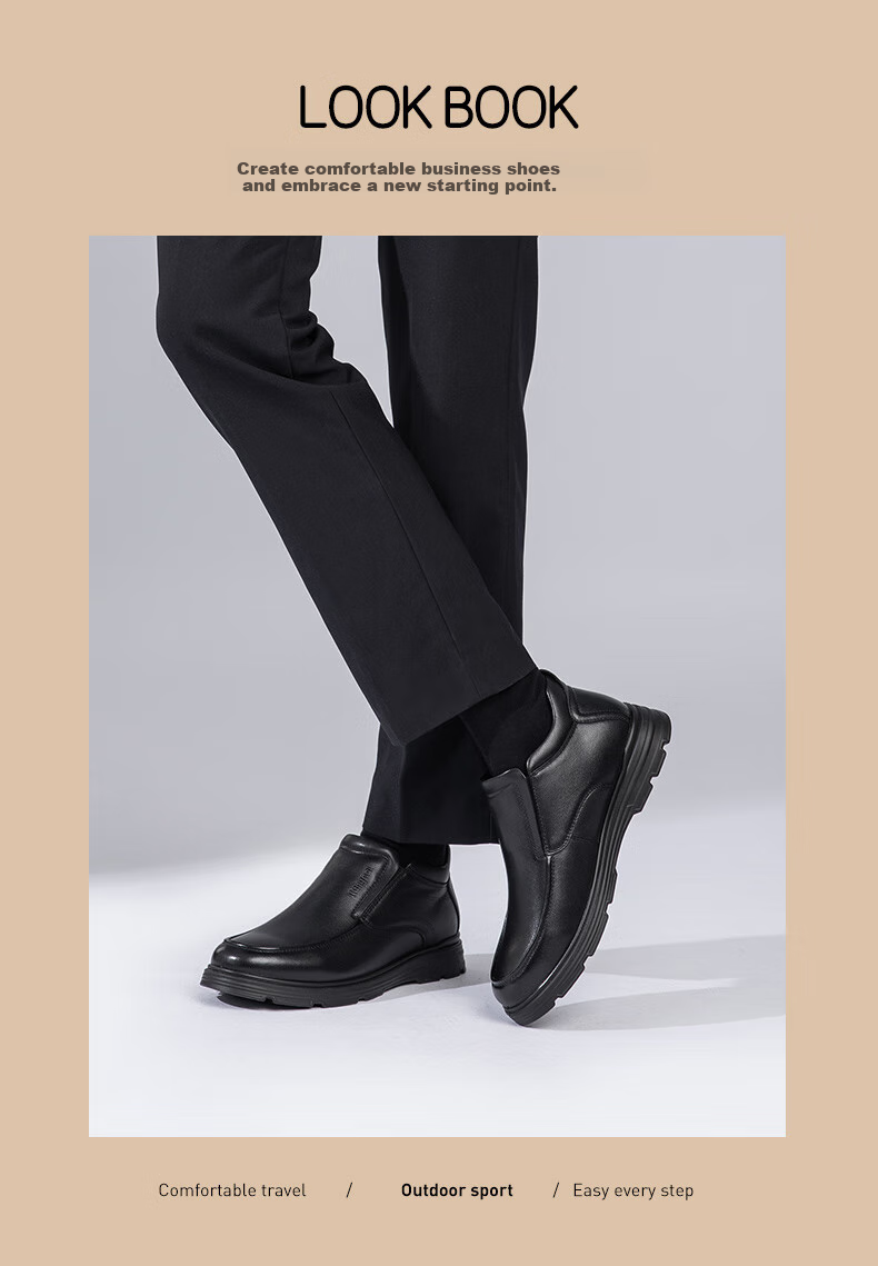 Kangnai Men's Shoes, Top-Layer Cowhide, Winter Warmth, Fleece-Lined, High-Top Leather Shoes, Men's Business Casual Shoes, Black, Size 39 10