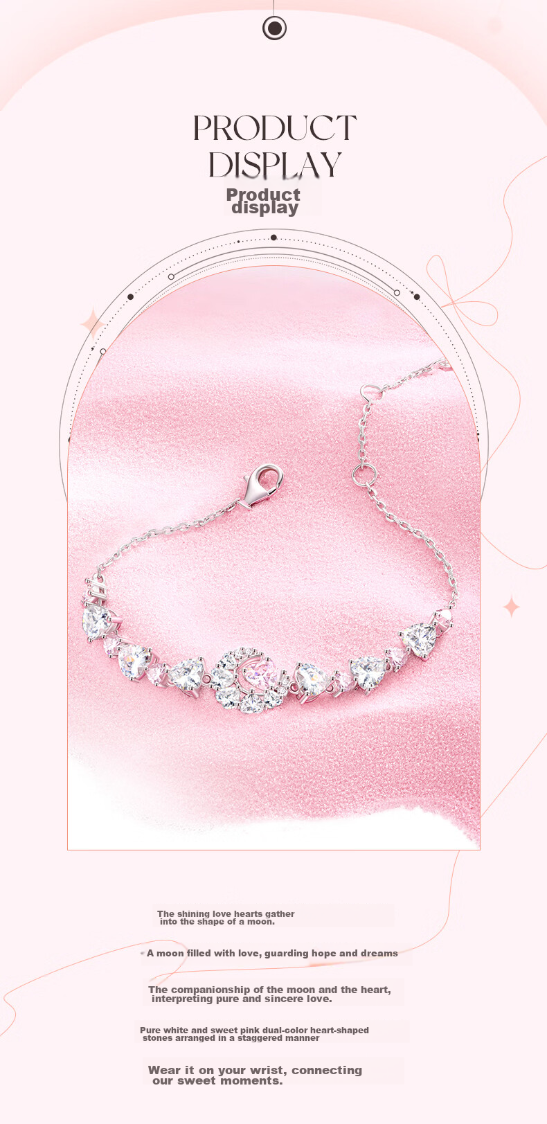 Fanci Silver Bracelet for Women, Heart Moon Couple's Necklace, Birthday Gift for Girlfriend, Anniversary Present 3