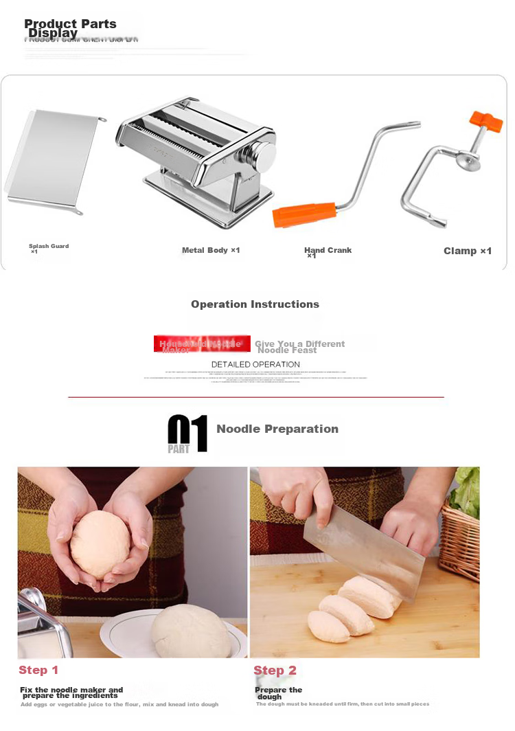 Joyoung Small Household Pasta Maker Stainless Steel Hand-Crank Noodle Machine Multi-Purpose Dough Roller And Cutter JYN-YM1 3