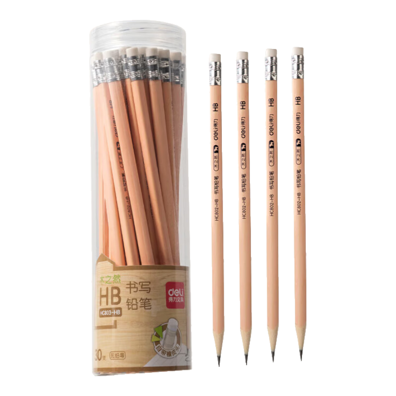 Deli 30 Pcs Wooden Pencils HB with Eraser Tip Triangular Shaft for Writing, Drawing, Sketching HC803-HB Student Back-To Stationery