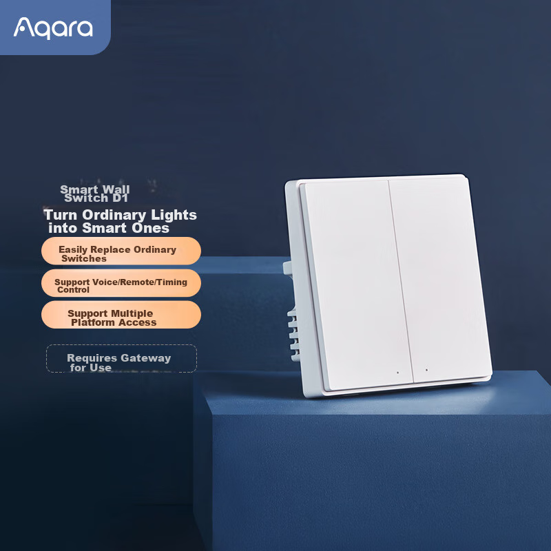 Aqara Smart Switch D1 Double Key for Neutral Wire, Integrated with Mijia APP/iPhone HomeKit, Remote Control Switch, White