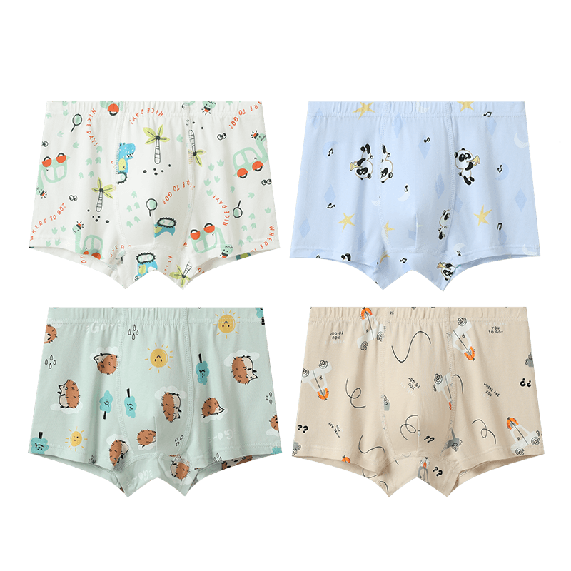 FENTENGCARE Boys' Underwear, 7A Antibacterial, 4-Pack, Skin-Friendly Soft A-Class 100% Cotton Children's Cartoon Boxer Briefs Q9U257360185