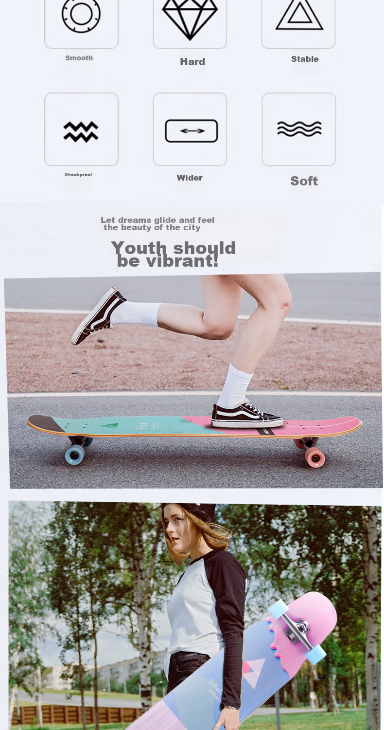 HEAD Skateboard Longboard Professional Board for Adults, Flat Flower Design for Men, Women And Children, Gift for Beginners, Entry-Level Road Skateboard, Street Skateboard, Commuter Skateboard 4