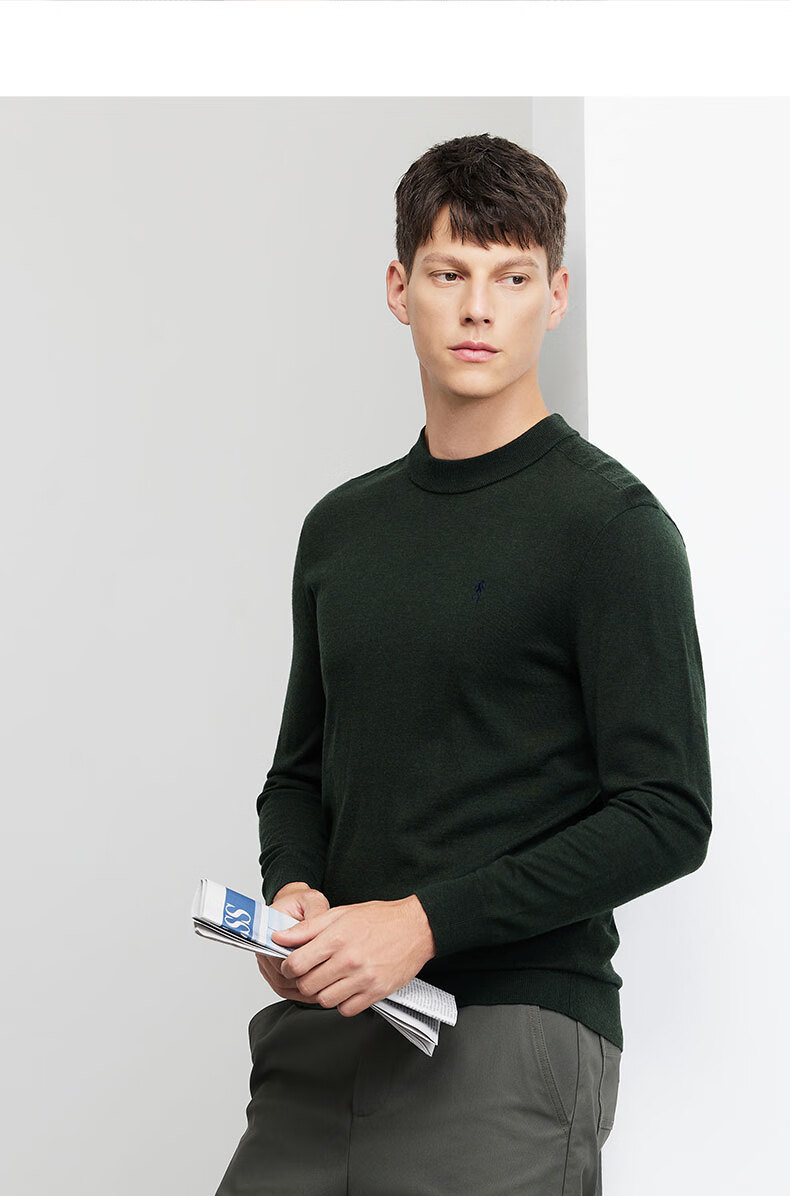 DANCING WOLVES Machine Washable Crew Neck Knitted Sweater Men's Autumn Winter Embroidered Warm Top 001 Black Size 185 3