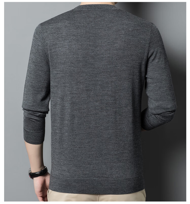 Hengyuanxiang Men's Fine-Spun Washable Round Neck Pure Wool Sweater, Versatile Knitted Base Layer T-Shirt for Commuting And Everyday Wear 11