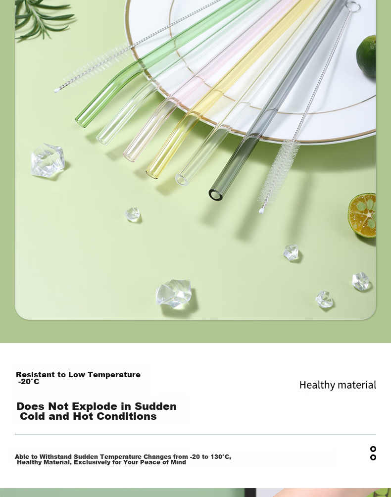 BJ High Borosilicate Glass Straw, Heat-Resistant Transparent Water Cup Straw, Non-Disposable Milk Tea Straw, Straw Set 5