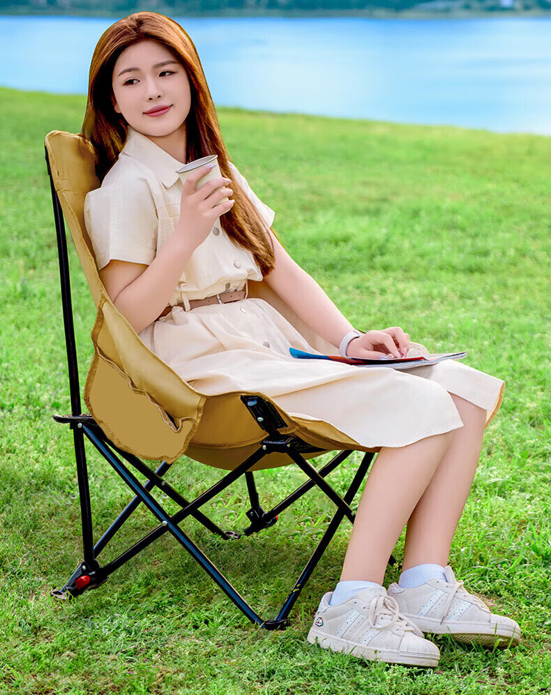 Gosoo Recliner Chair Convertible Sitting and Lying Nap Chair Outdoor Folding Portable Camping Chair High Back Moon Chair with Three-Level Adjustment 1