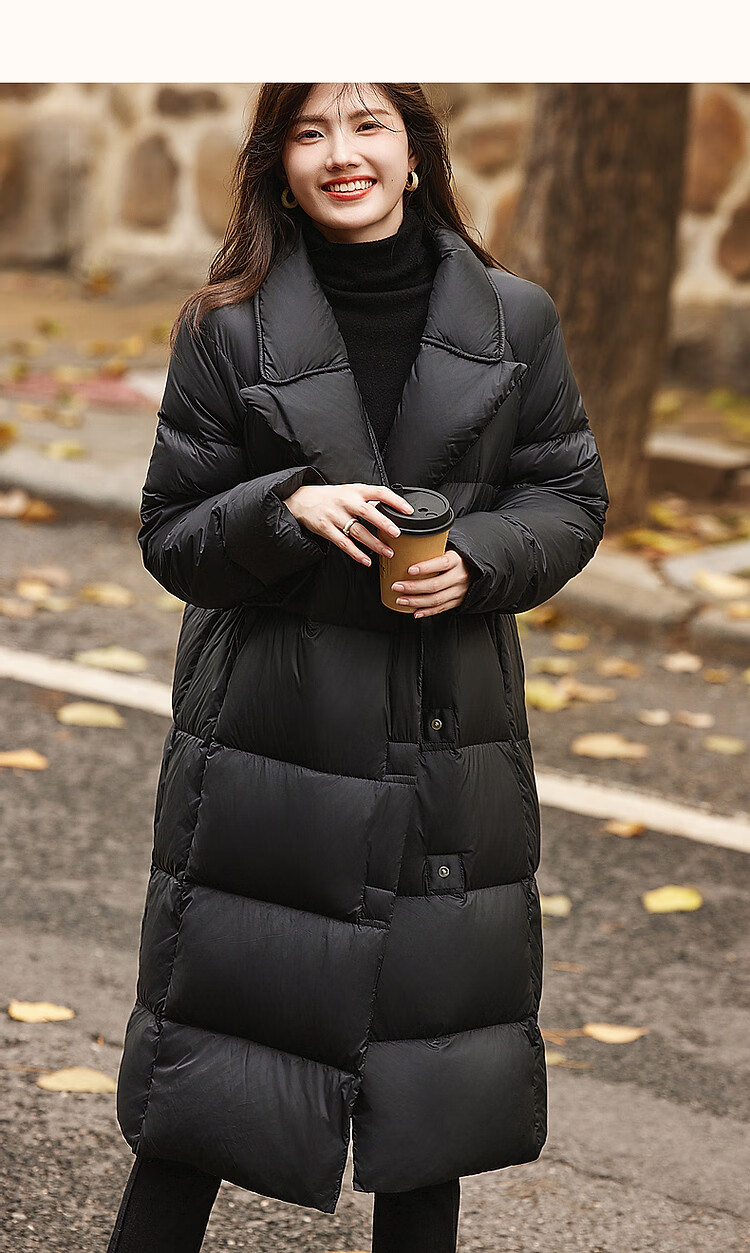 Dme [Love Little Stove] Winter Lightweight Fluffy 90% Duck down Jacket, Stylish Lapel Long Coat for Wome 9