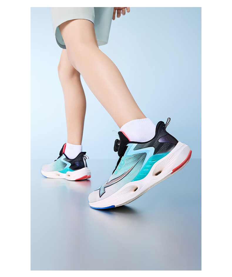 XTEP Kids Boys Mesh Breathable Lightweight Non-slip Rotating Buckle Running Shoes White/Black/Tranquil Blue Size 40 31
