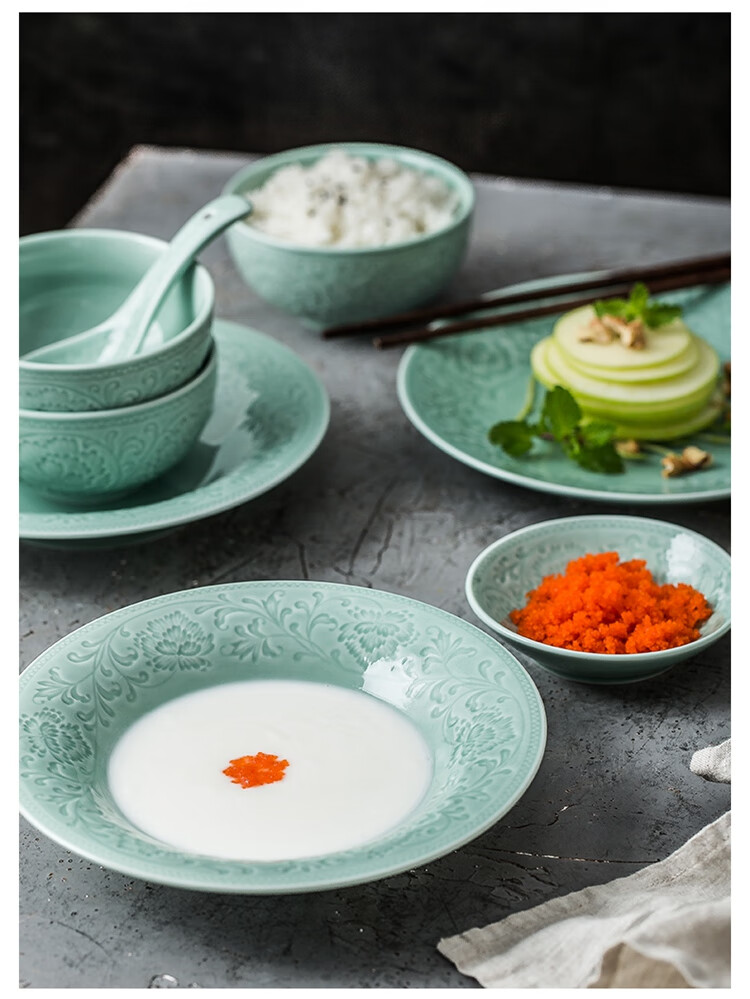 Sushitaoci | Set of Tableware with Annual Rings, Simple 21-Piece Ceramic Plates And Bowls Gift Box, Jiamei Series 8