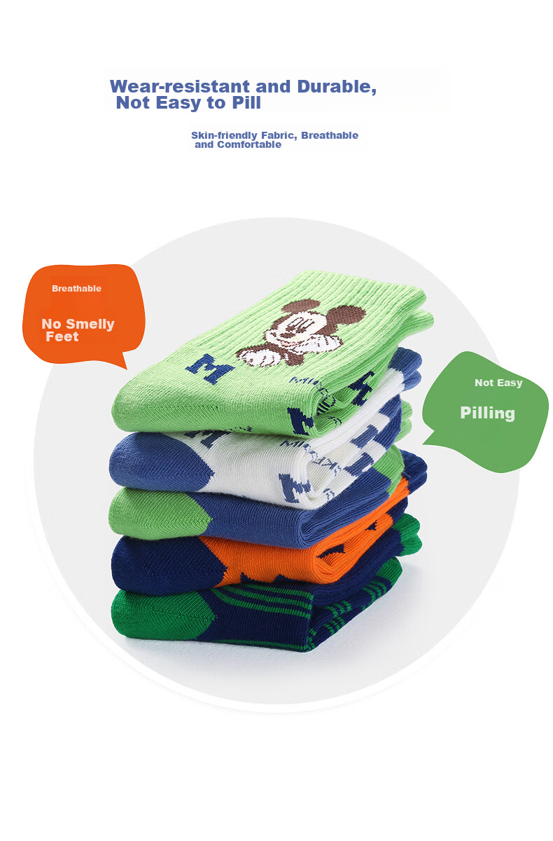 Disney Class A Children's Socks, Boys' Mid-Calf Socks, Spring And Summer Soft Cotton Cartoon Baby Socks, Student Socks SM33096 20-22 3