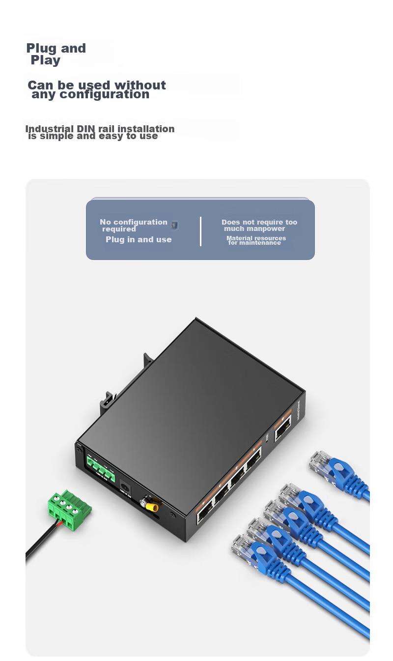 NetLINK Industrial Switch, 5-Port, 100Mbps, DIN Rail Mount, Unmanaged, Wide Temperature Range, Lightning Protection, HTB-6000 6